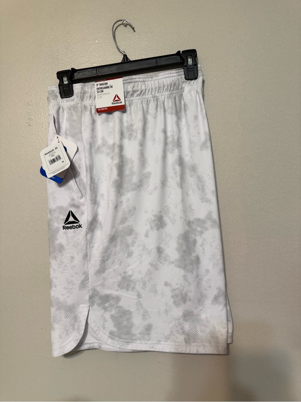 Reebok Men’s White Athletic Shorts with Subtle Gray Print